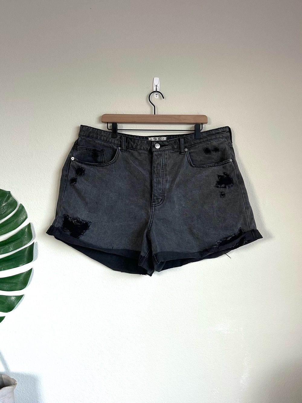 Free People Curvy Black Wash Distressed Jeans Shorts